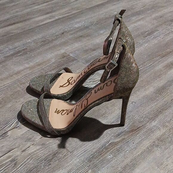 Sam Edelman Ariella Ankle Strap Metallic Silver Gold Stiletto Heels size 8.5 - Picture 3 of 7